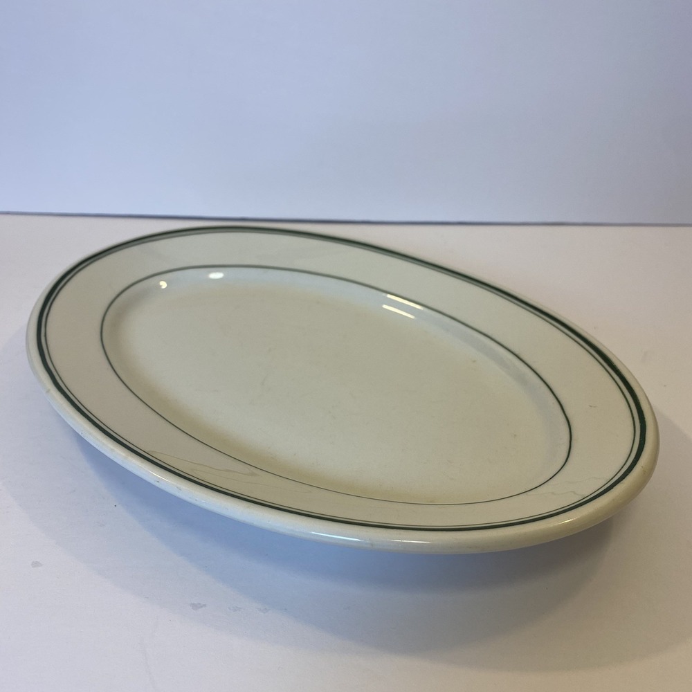 1948 Vintage Warwick China 12" Green Stripe Restaurant Stoneware Serving Platter - Picture 4 of 8